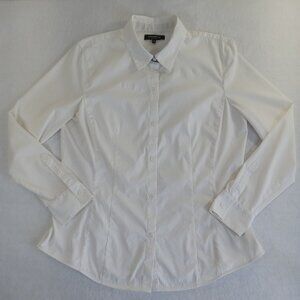 Lafayette 148 New York Women's White Button Up Shirt Blouse Size 12 Long Sleeve